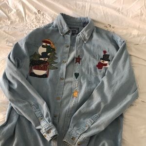 Denim shirt with winter theme